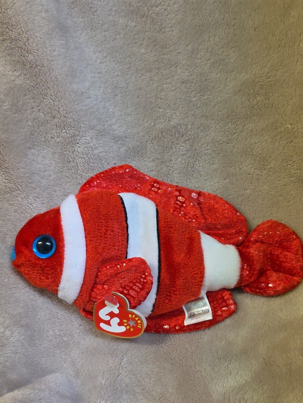 Ty Red and White Sequin Clownfish Plush